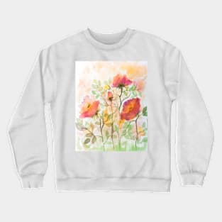 Dog Rose flowers watercolor painting Crewneck Sweatshirt